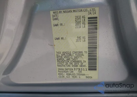 2014 Nissan Altima 2.5/2.5 S/2.5 Sl/2.5 Sv from USA, damaged, VIN 1N4AL3AP1EN379311